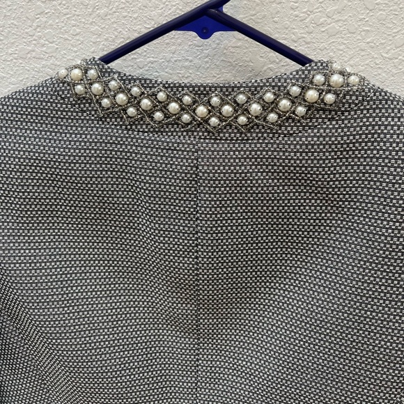 Tahari by ASL Luxe Beaded Blazer Jacket and Skirt Woven Metallic Gray White sz 8 - Picture 7 of 13